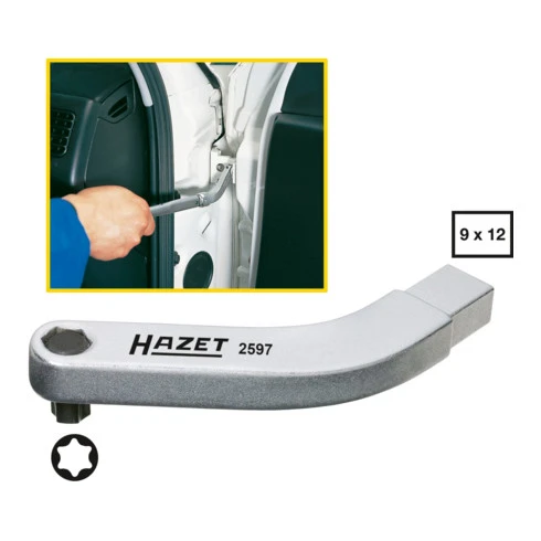 Attache Mâle Pour Les Charnières Des Portes, Porte-embouts Courbé 2597 ∙ Carré Femelle 9 X 12 Mm ∙ Hexagone Creux 8 Mm (5/16 Pouce), Profil TORX® Intérieur HAZET – Image 3