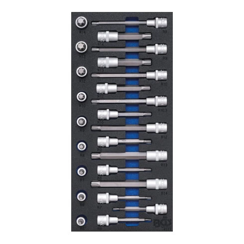 BGS Technic Insert De Servante D’atelier 1/3: Jeu De Douilles à Embouts 12,5 Mm (1/2") Profil Cannelé (pour Ribe) 25 Pièces BGS