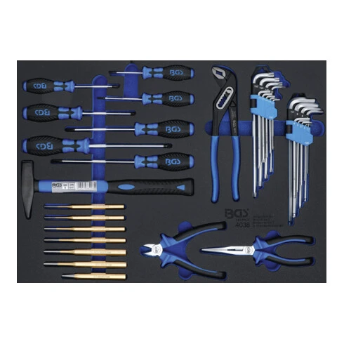 BGS Technic Insert De Servante D'atelier 3/3 : Jeu De Marteaux, De Pinces, De Tournevis 36 Pièces BGS