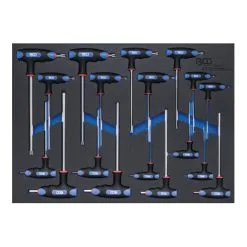 BGS Technic Insert De Servante D'atelier 3/3 : Tournevis Avec Poignées En T Et Lame Latérale Sorties Six Pans Intérieurs, Profil T (pour Torx) 18 Pièces BGS