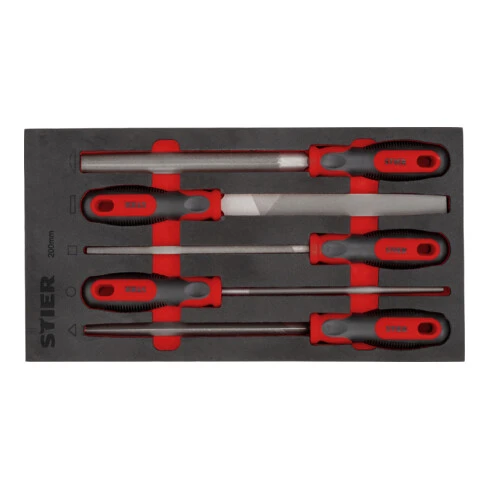 Jeu De Limes D'atelier STIER, 200 mm H2, 5 pièces, Dans Un Plateau En Mousse Tendre (EVA)