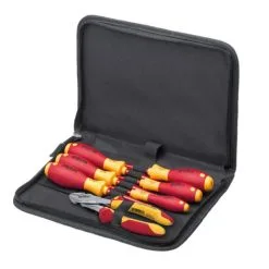 Wiha Jeu D'outils électricien Tournevis, Pince Coupantes Diagonales Grande Capacité, 7 Pcs Dans Une Trousse (38020)
