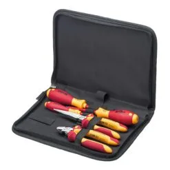 Wiha Jeu D'outils électricien Tournevis, Pince Demi-ronde, Pince Coupante Diagonale, 5 Pcs Dans Une Trousse (26755)